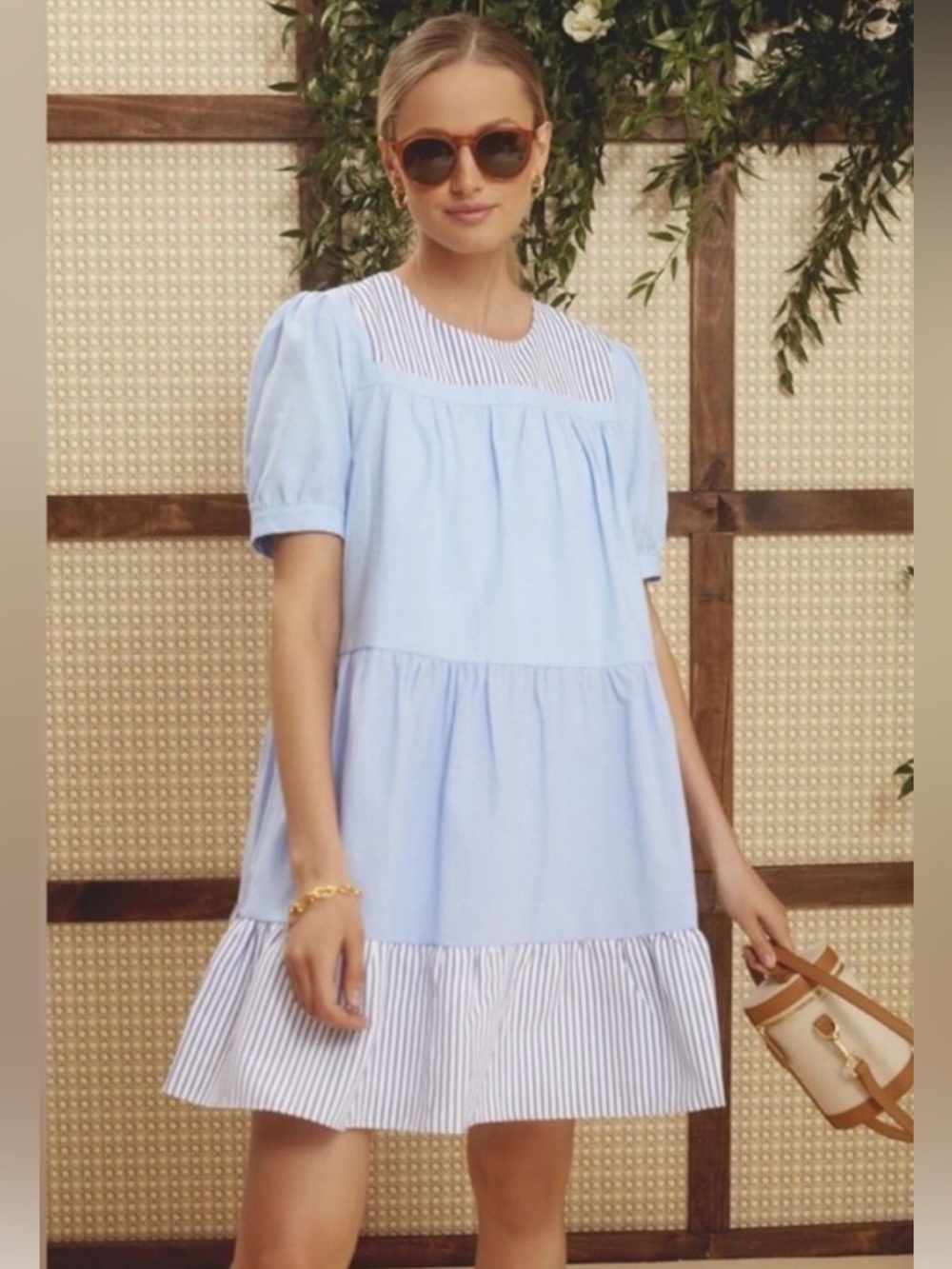 NWOT Pomander Place for Tuckernuck Quinn blue & white tiered mini dress - Large